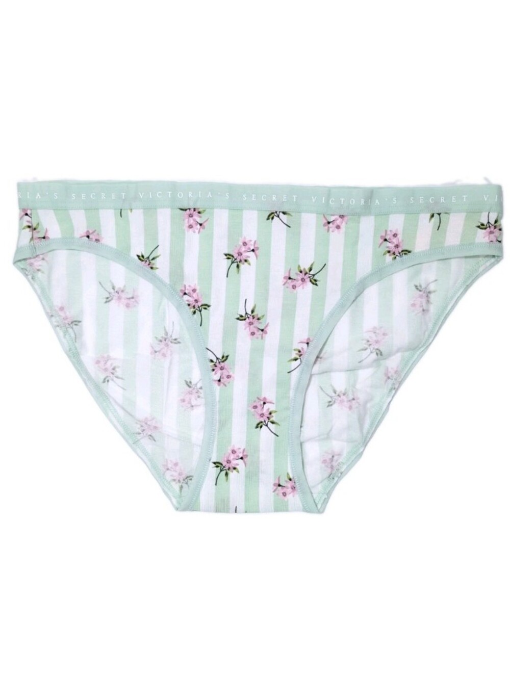 Victoria's Secret Cotton Bikini Panty Medium Women Striped Underwear mint floral